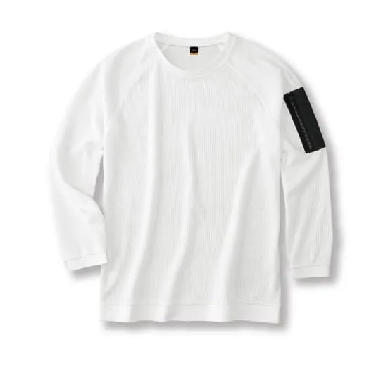 帯電防止ワッフル半袖Tシャツ 帯電防止ワッフル長袖Tシャツ 90.ホワイト